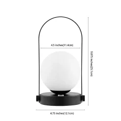 Black Metal Glass Globe Cordless Table Lamp