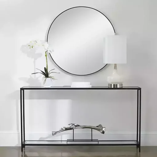 Black Metal Mirrored Top Console Table