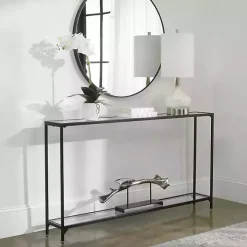 Black Metal Mirrored Top Console Table