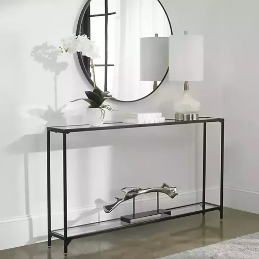 Black Metal Mirrored Top Console Table