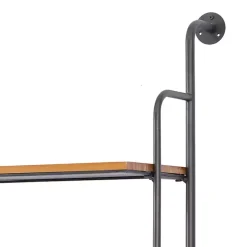 Black Metal Pipe Frame Brown Wood Wall Shelf