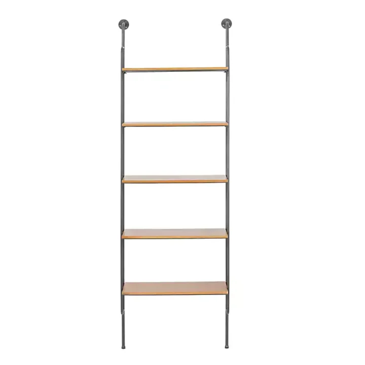 Black Metal Pipe Frame Brown Wood Wall Shelf