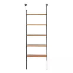 Black Metal Pipe Frame Brown Wood Wall Shelf