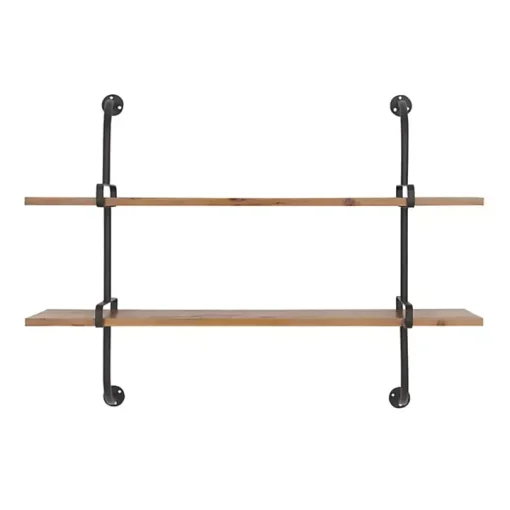 Black Metal Pipe Two-Tier Wall Mounted Shelf
