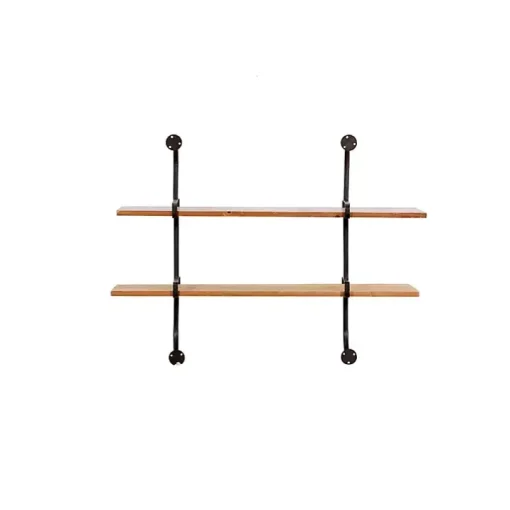 Black Metal Pipe Two-Tier Wall Mounted Shelf