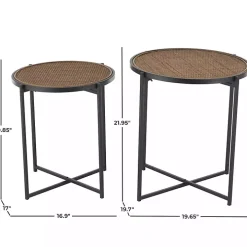 Black Metal Rattan Accent Tables, Set of 2