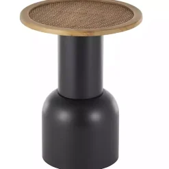 Black Metal Rattan Pedestal Accent Table, 16 in.