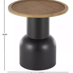 Black Metal Rattan Pedestal Accent Table, 19 in.