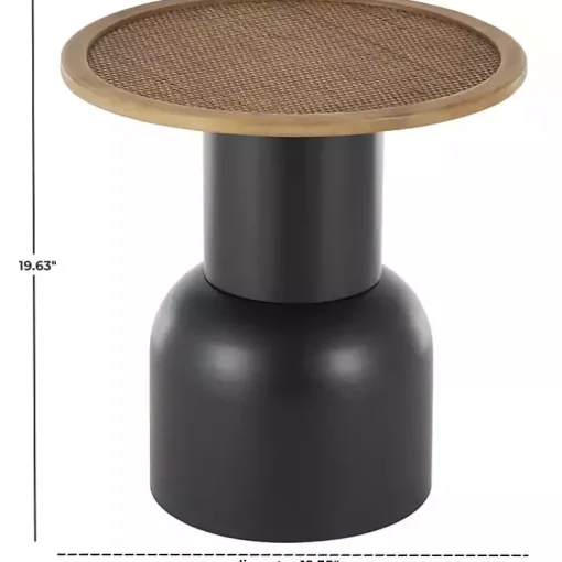 Black Metal Rattan Pedestal Accent Table, 19 in.
