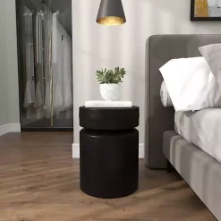 Black Metal Round Drum Accent Table
