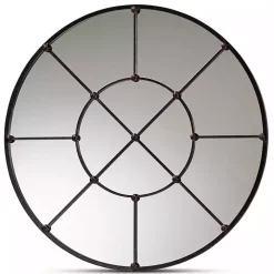 Black Metal Round Geometric Pane Wall Mirror