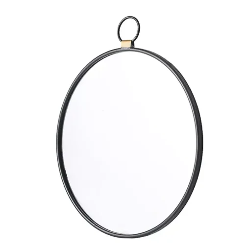 Black Metal Round Top Loop Wall Mirror