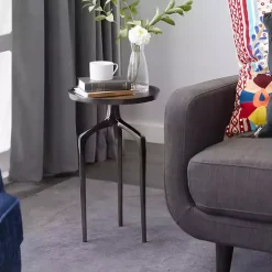 Black Metal Round Tripod Accent Table