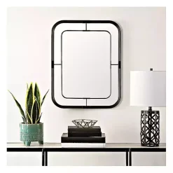 Black Metal Rounded Corner Frame Wall Mirror