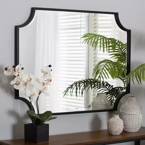 Black Metal Scalloped Rectangle Wall Mirror
