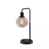 Black Metal Table Lamp with Textured Glass Shade