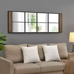 Black Metal Window Grid Standing Mirror