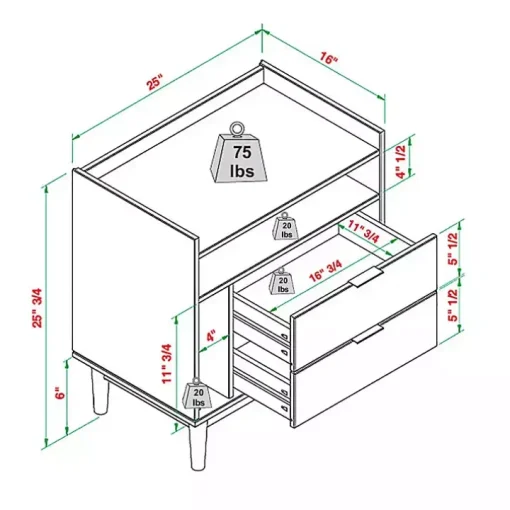 Black Modern Frame Wood Nightstand