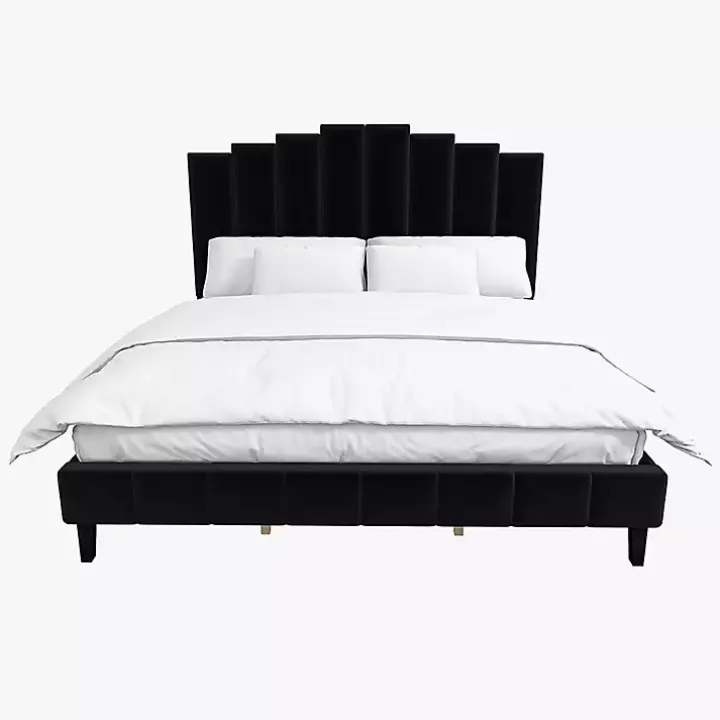 Black Modern Tufted Platform King Bed