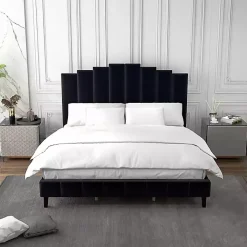 Black Modern Tufted Platform King Bed