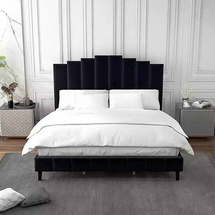 Black Modern Tufted Platform King Bed
