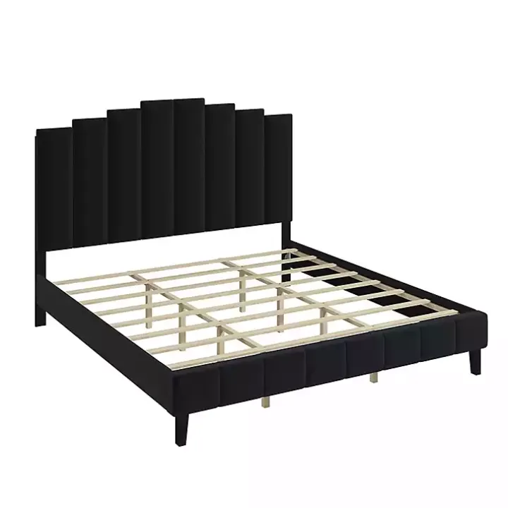 Black Modern Tufted Platform King Bed