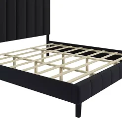 Black Modern Tufted Platform King Bed