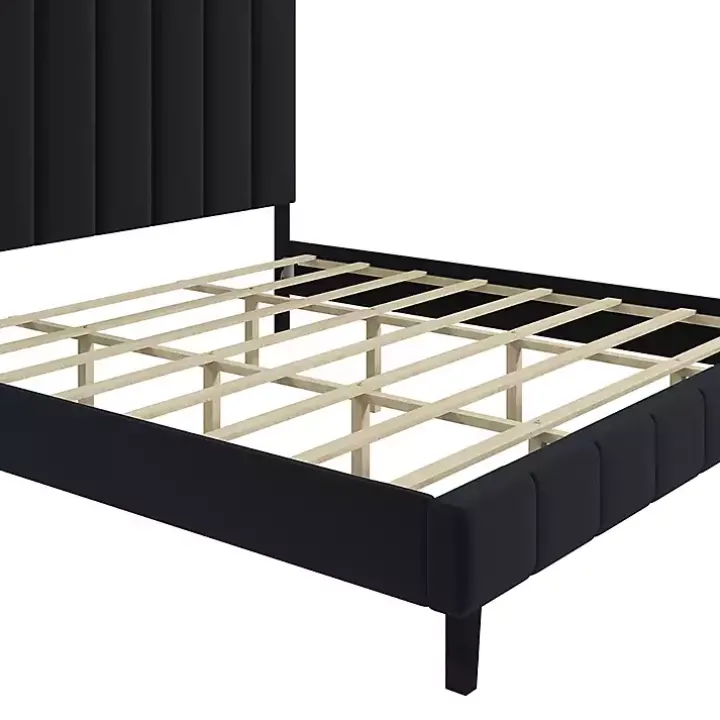 Black Modern Tufted Platform King Bed