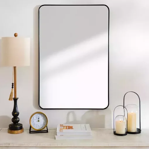 Black Nouveau Linear Curved Corner Mirror