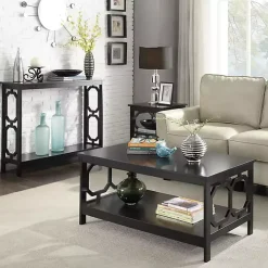 Black Octagon Single Shelf Console Table