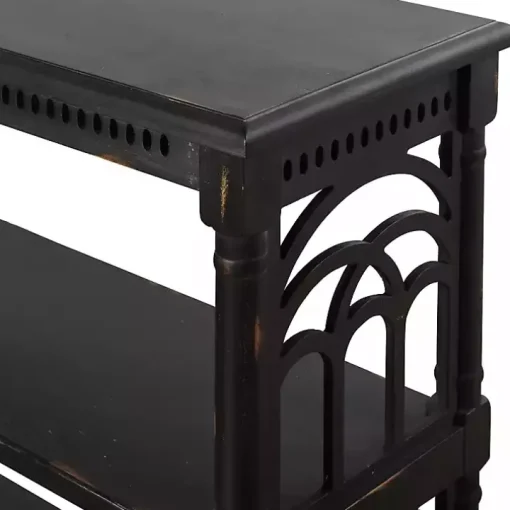 Black Open Shelf Cathedral Ends Console Table