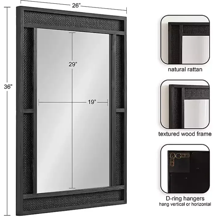 Black Rattan Textured Rectangle Wall Mirror