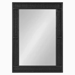 Black Rattan Textured Rectangle Wall Mirror