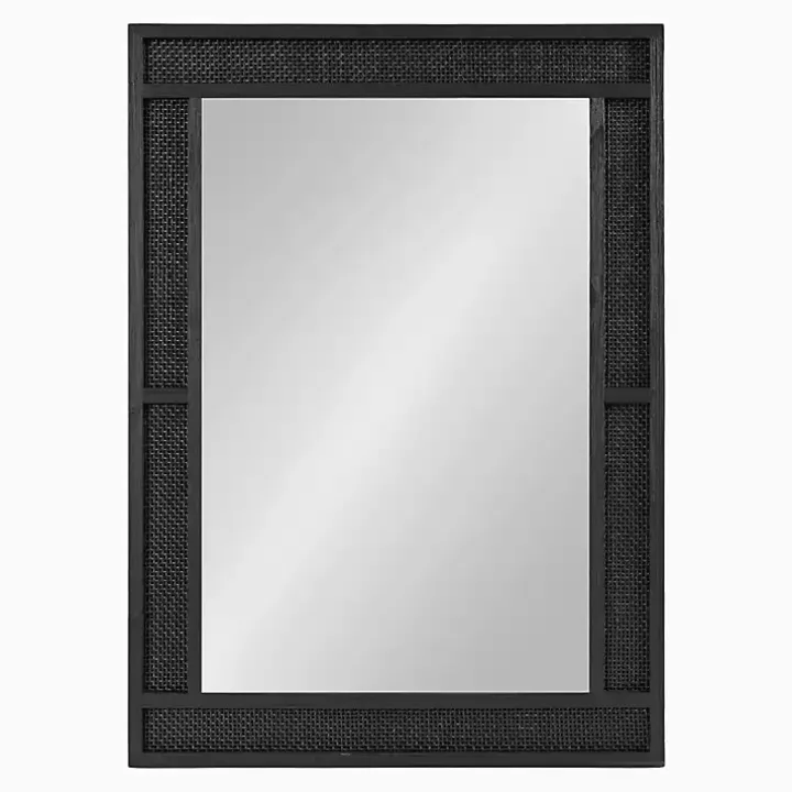 Black Rattan Textured Rectangle Wall Mirror