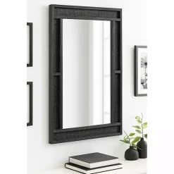 Black Rattan Textured Rectangle Wall Mirror