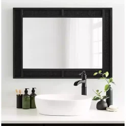 Black Rattan Textured Rectangle Wall Mirror