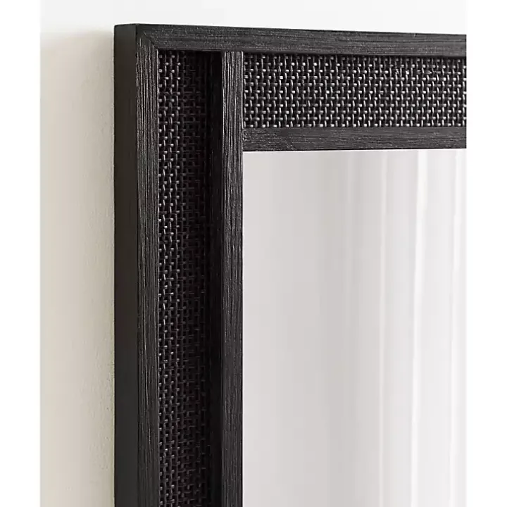 Black Rattan Textured Rectangle Wall Mirror