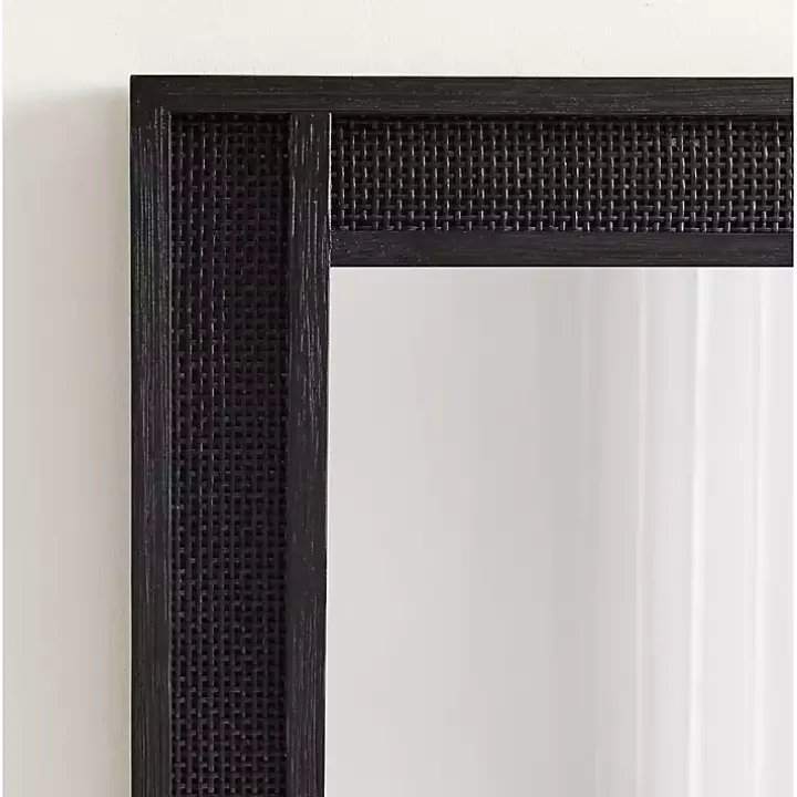 Black Rattan Textured Rectangle Wall Mirror
