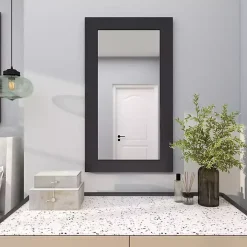 Black Rectangular Wood Wall Mirror, 24x42 in.