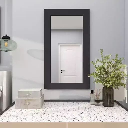 Black Rectangular Wood Wall Mirror, 24x42 in.