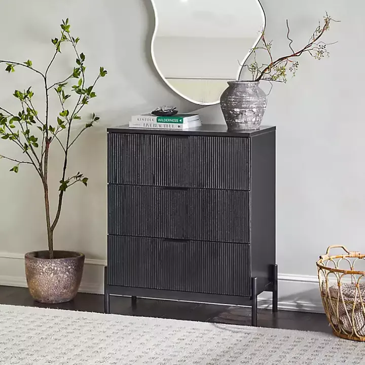 Black Reeded 3-Drawer Dresser
