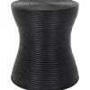 Black Ribbed Rattan Round Accent Table