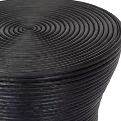 Black Ribbed Rattan Round Accent Table