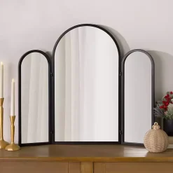 Black Rounded Edge Trifold Wall Mirror