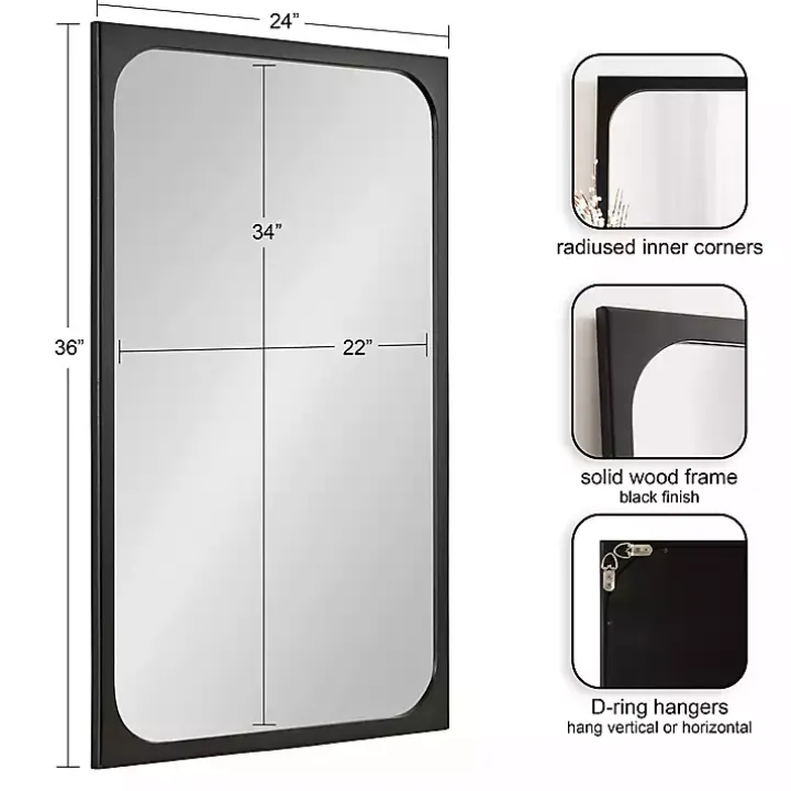 Black Rounded Rectangle Wall Mirror