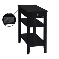 Black 2-Shelf Charging Accent Table