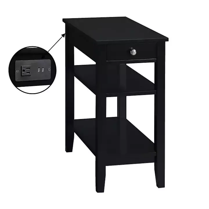 Black 2-Shelf Charging Accent Table