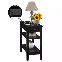 Black 2-Shelf Charging Accent Table