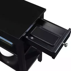 Black 2-Shelf Charging Accent Table