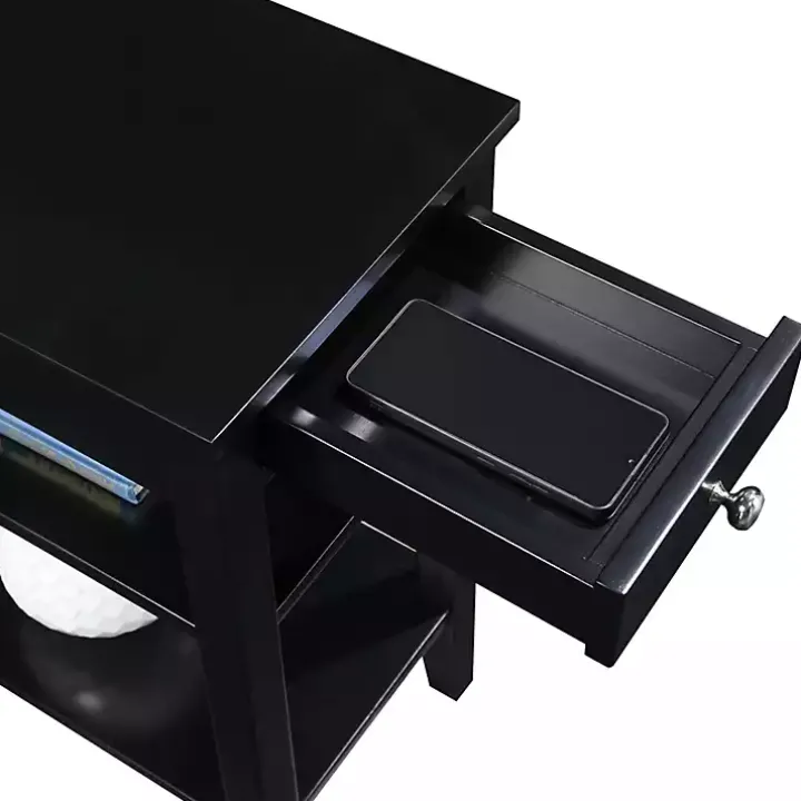 Black 2-Shelf Charging Accent Table